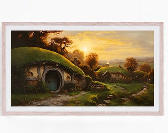 A Hobbit Home in The Shire Painting Print Download, Lord of the Rings, Digital, LOTR, Decor, Office, Print, Masterpiece, Art, Tolkien
