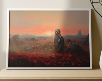 Chewbacca in a Poppy Field Digital Painting Print Download, Star Wars, Painting, Chewy, Mandalorian, Decor, Office, Print, Masterpiece, Art