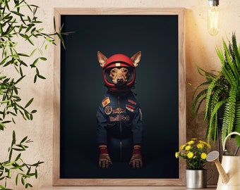 Formula One Dog Printable Digital Art Download, Red Bull, Racing, Doggo Studio Photo, Wall Art, Deco, Formula 1, Monaco, Grand Prix, Poster