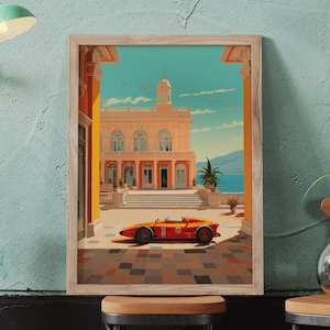 Wes Anderson Inspired Formula One Printable Digital Art Download, Racing, Game Room, Wall Art, Deco, Formula 1, Monaco, Grand Prix, Poster