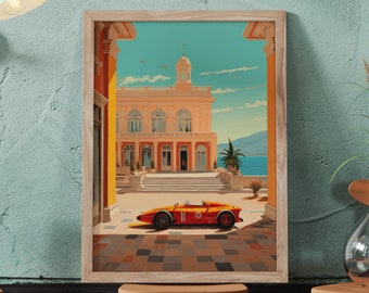 Wes Anderson Inspired Formula One Printable Digital Art Download, Racing, Game Room, Wall Art, Deco, Formula 1, Monaco, Grand Prix, Poster