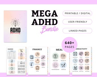 Mega ADHD planner bundle for Adults Printable A4 Ultimate Life planner Productivity journal adhd digital planner PDF Undated daily planner