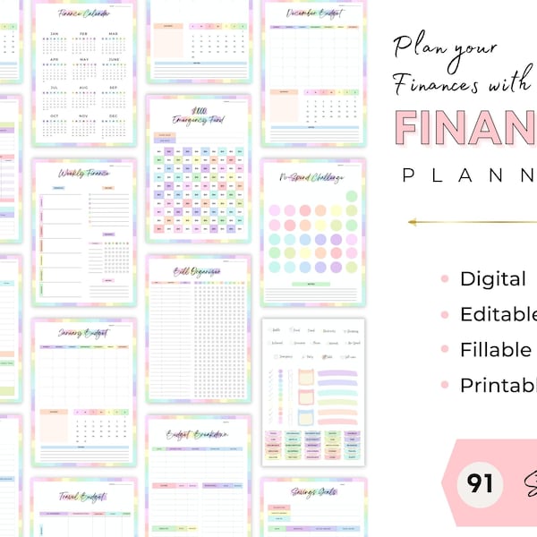 Finance Planner Digital Budget Organizer Template for Financial Saving Tracker Printable Undated Expense Journal for Finance Editable Binder