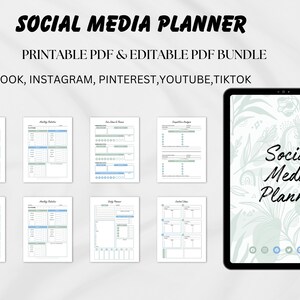 Social Media & Marketing Planner Kit Printable Canva Content Calendar, Business Planner Template, and Social Media Content Strategy Guide