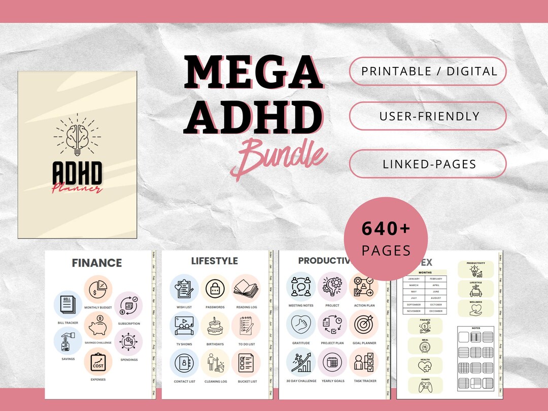 Mega ADHD Planner Bundle for Adults Printable A4 Ultimate Life Planner ...