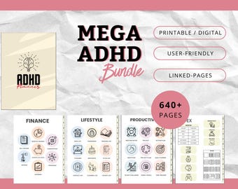 Mega ADHD planner bundle for Adults Printable A4 Ultimate Life planner Productivity journal adhd digital planner PDF Undated daily planner