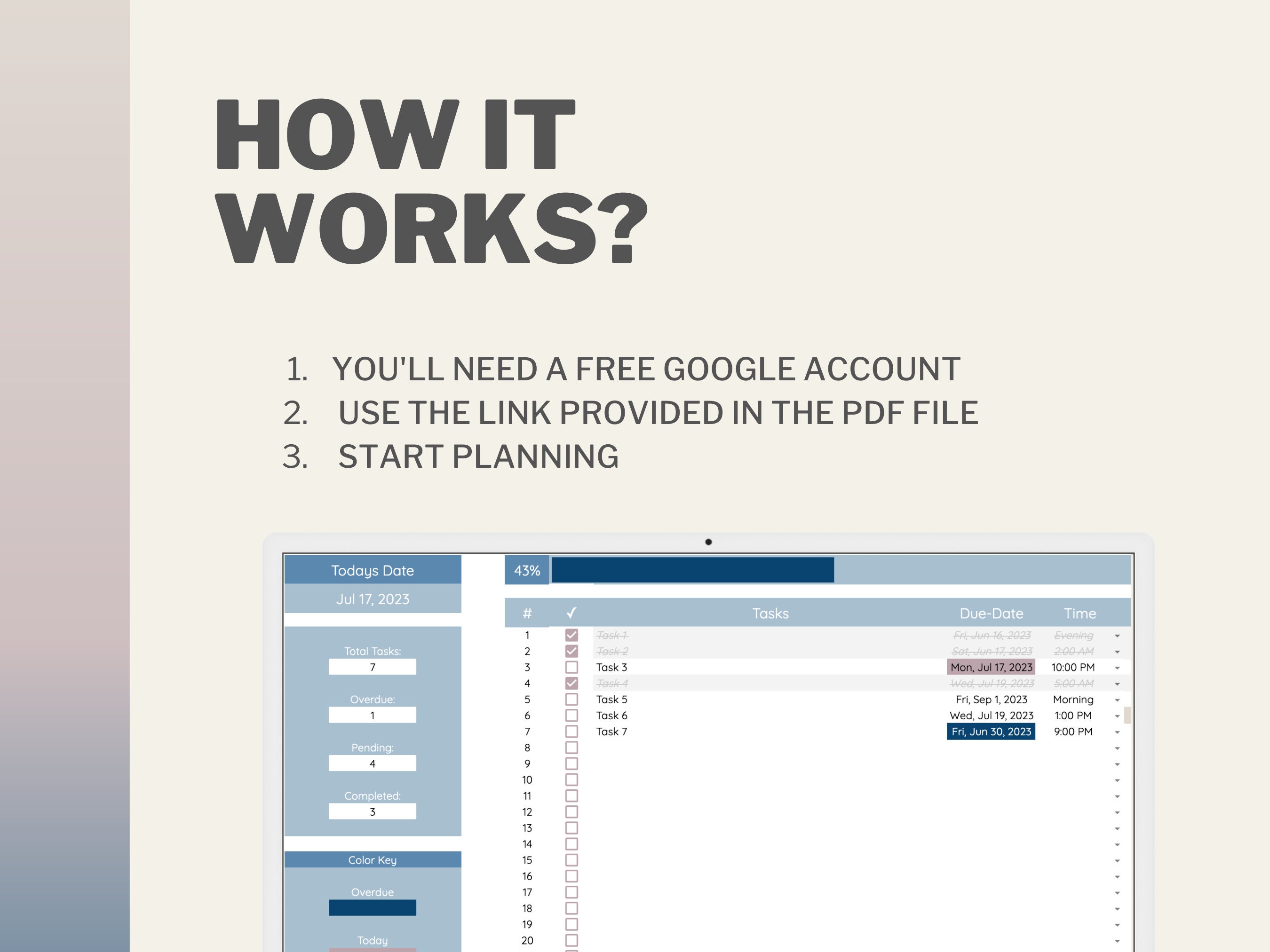 Excel To-do List Azure Dreams Template Spreadsheet Task Planner Daily ...