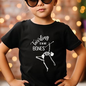 Youth Twirling Skeleton Shirt, Baton Twirler Shirt, Twirling T-Shirt, Baton Twirling Tee, Baton Twirling Skeleton, Halloween Shirt