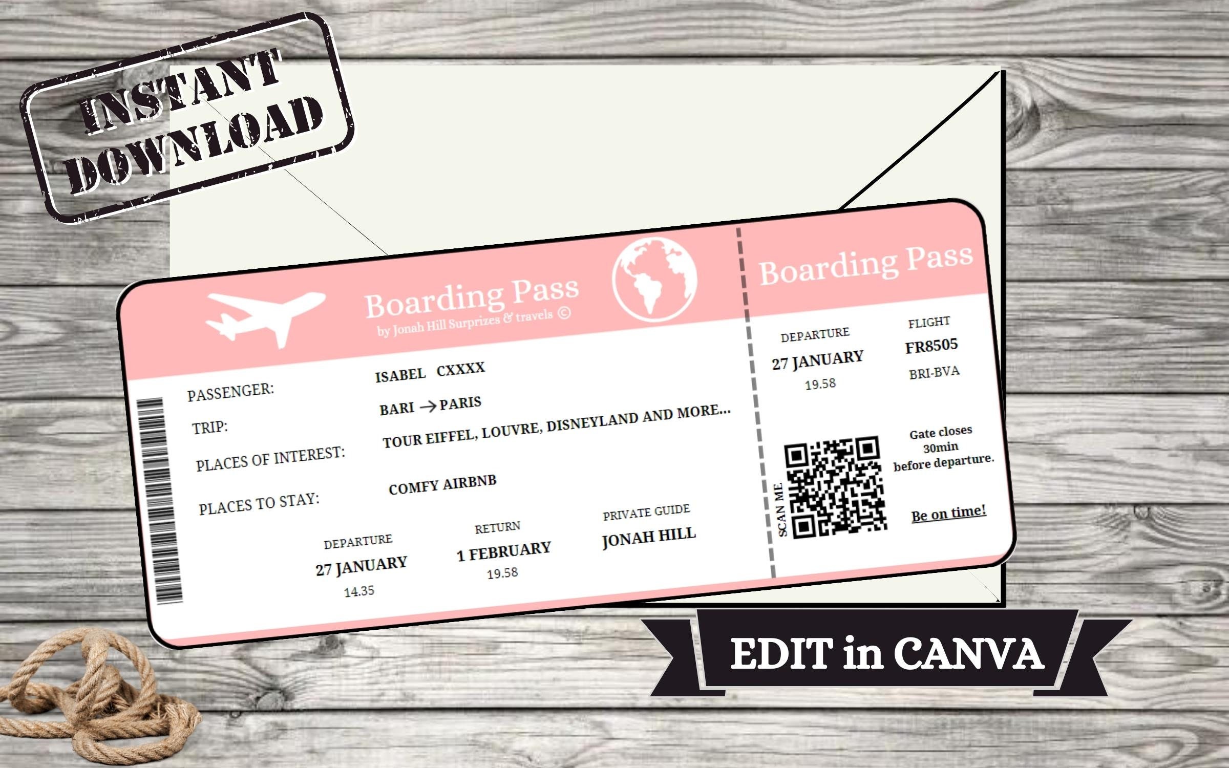 Boarding Pass Template Printable | Airplane Ticket | Instant Download ...
