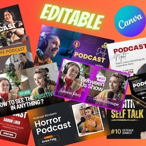 Pack of 12 Attractive Youtube podcast Thumbnails  | YouTube Thumbnail | DIY Youtube Branding | Editable Canvas Template | Instant Download