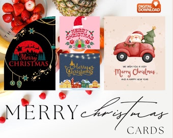 Printable Christmas card template for Canva | Illustration Christmas photo collage | Holiday card photo collage | Social Media | Pack of 10