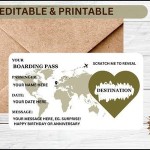Cartão de embarque surpresa personalizado | Feriado Surpresa | Revelar destino | Aniversário, Natal, Aniversário | Modelo Canva Pro!!!