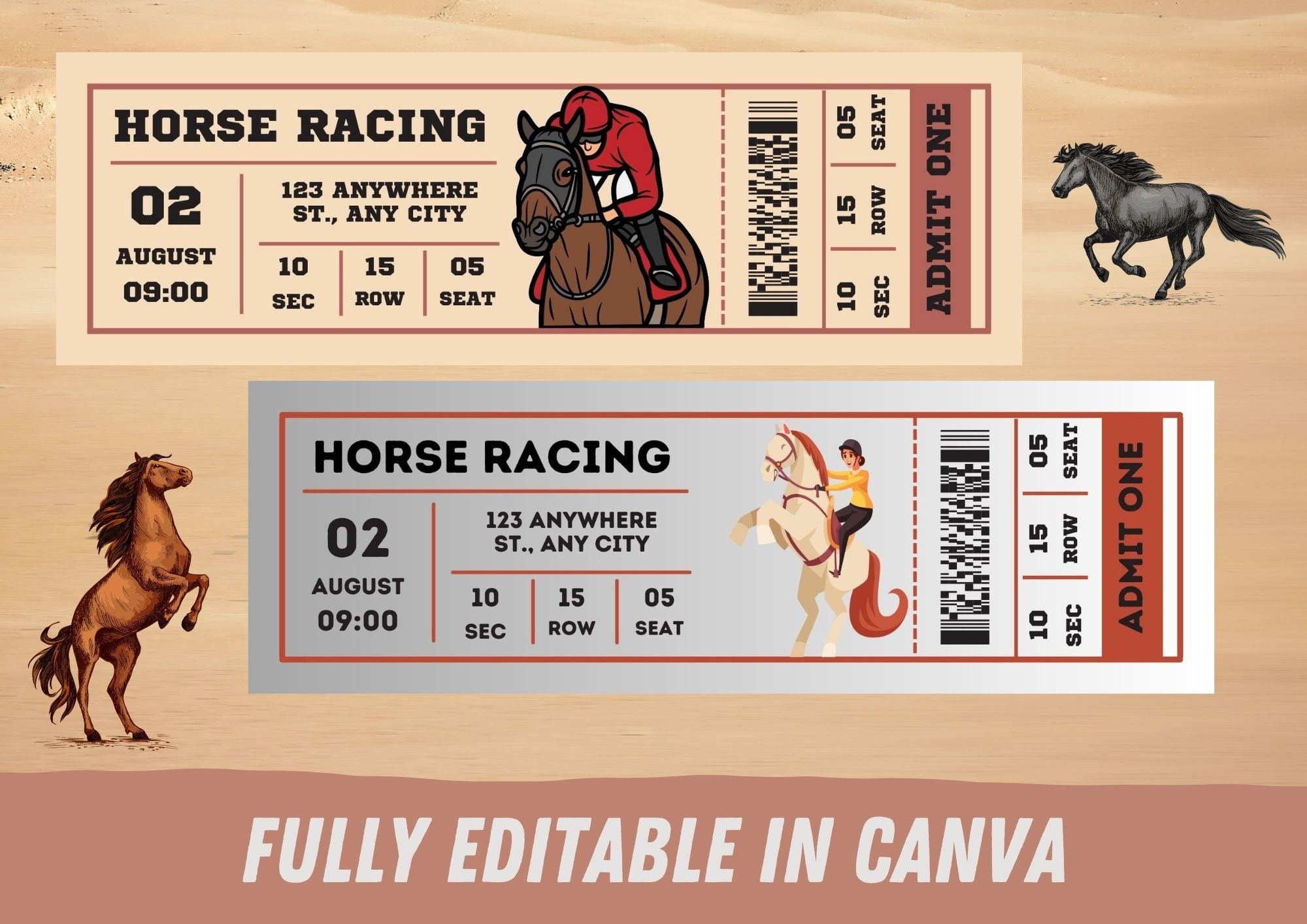 DIGITAL Custom Horse Racing Tickets | Sport Game Gift | Racing