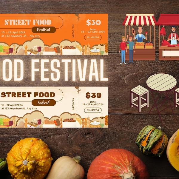 Food Festival Tickets Template | Festival Tickets | Street Food Festival | Instant Download | Canva Editable