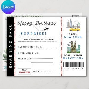 Cartão de embarque de aniversário | Bilhete de embarque | Bilhete de avião para impressão | Presente de aniversário para ele único | Cartão de embarque digital | Modelo Canva Pro