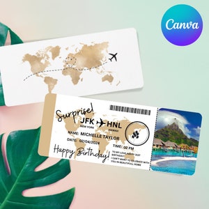 Modelo editável de cartão de embarque Canva, convite de aniversário, vale-presente, cartão de embarque, viagem surpresa, download digital, modelo Canva Pro!!!
