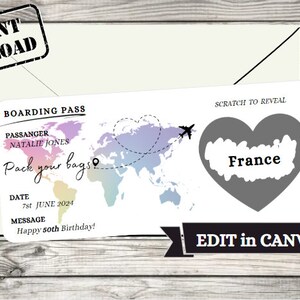 Cartão de embarque surpresa personalizado | Feriado Surpresa | Revelar destino | Aniversário, Natal, Aniversário | Modelo Canva Pro!!!