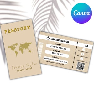 Modelo de convite de passaporte e cartão de embarque para casamento, aniversário, festa | 100% personalizável no Canva | Faça você mesmo para impressão | Modelo Canva Pro!