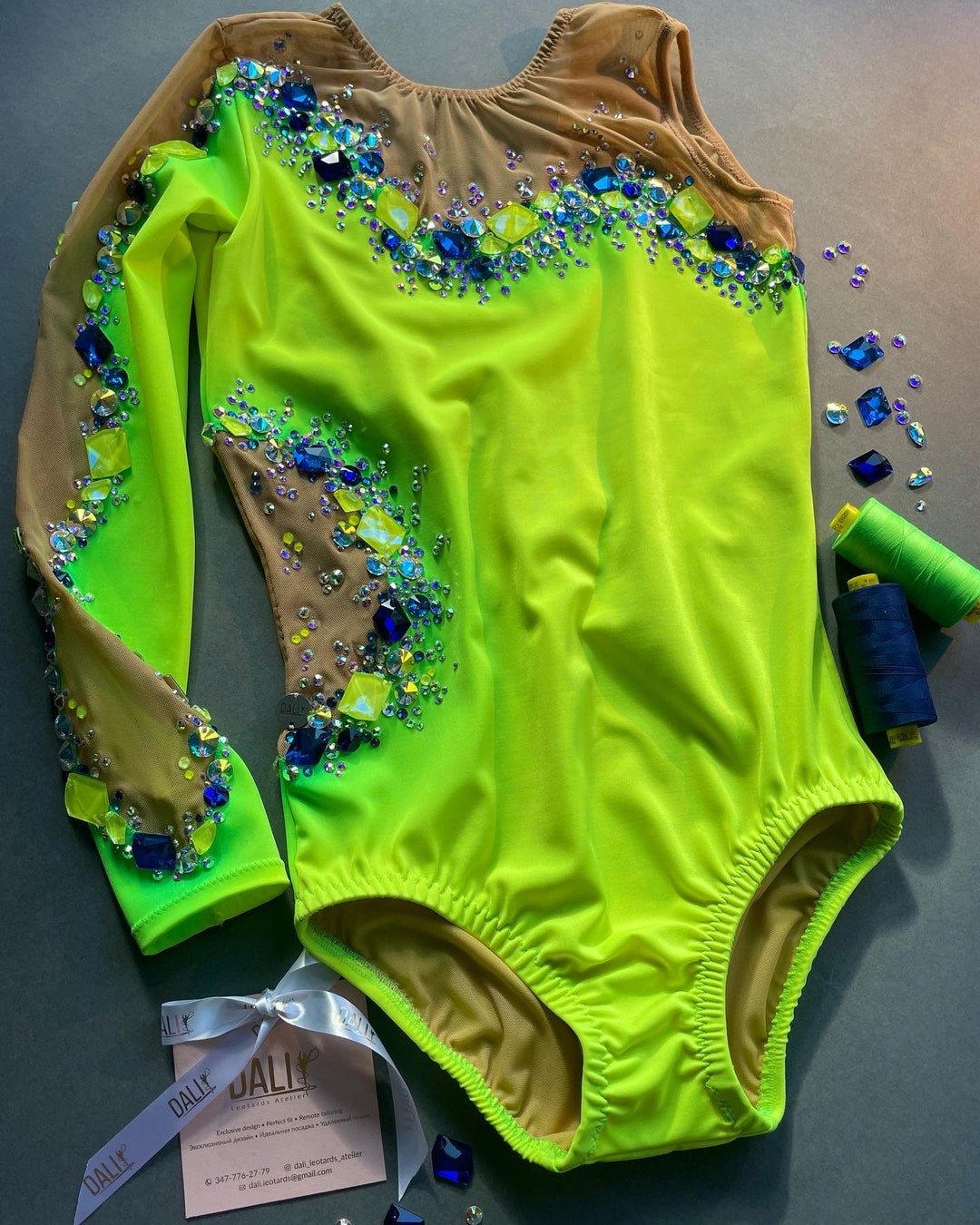 Designer Leotard neon Green Shine for Rhythmic Gymnastics. Etsy