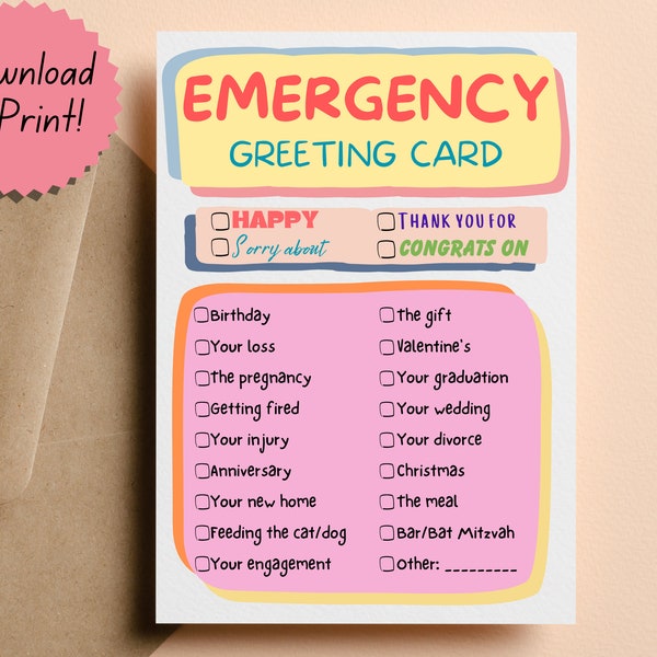 Emergency Greeting Card | Funny Card for Any Occasion| Print at Home
