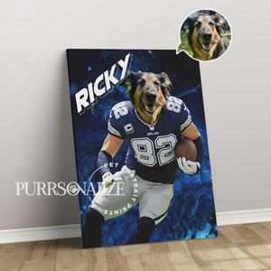 USA MADE Personalized Football Pet Portrait, Custom American Football Pet Portrait, Custom Sport Favorite Team, Football Pet Portrait Canvas