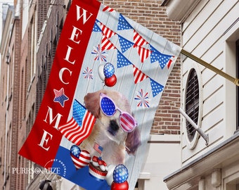 Drapeau personnalisé du 4 juillet pour animal de compagnie, drapeau de bienvenue personnalisé, drapeau des États-Unis, chien et chat, drapeau double, jardin, drapeau de maison, cadeau pour les amoureux des animaux de compagnie