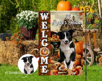 Personalized Fall Pet Flag, Custom Dog Cat Photo & Name Flag, Welcome To Pet's House Double Sizes Flag, Pet Lovers Gift