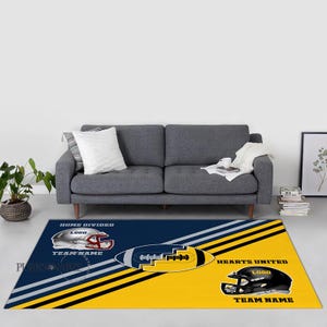 Personalized Football Rug, Custom Football House Divided Hearts United Rug, Carpet, Custom Sport Favorite Team Rug, Football Lovers&#39; Gift