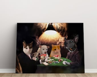 USA MADE I giocatori di poker Ritratto personalizzato di animali domestici Tela personalizzata per cani e gatti, poster, decorazioni murali per download digitale / Regali per animali domestici personalizzati