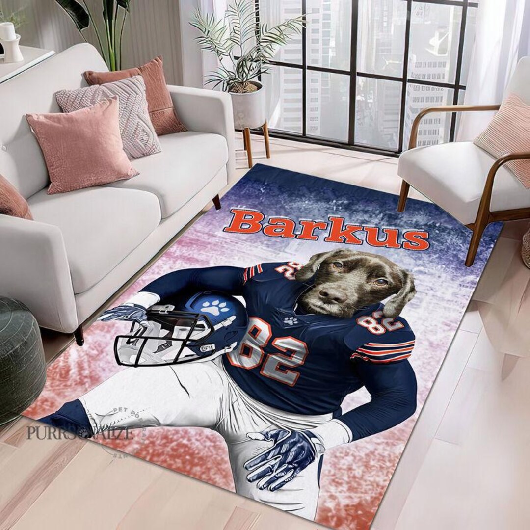 Personalized Sport Rug, Custom Football Dog Portrait Rug, Pet Portrait ...