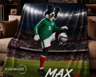 Manta de fútbol personalizada con retrato de mascota, manta personalizada para perros y gatos, regalo para el Mundial 2026