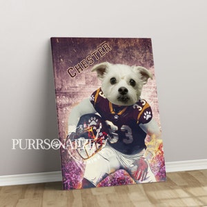 Personalized Football &#39;Washington Dog&#39; Portrait, Custom Football Pet Portrait, Dog Cat Portrait Canvas Poster, Wall Art Print, Digital Down