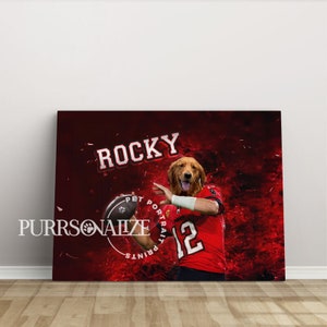 USA MADE Personalized Football Pet Portrait, Custom American Football Pet Portrait, Custom Sport Favorite Team, Pet Canvas Poster Portrait