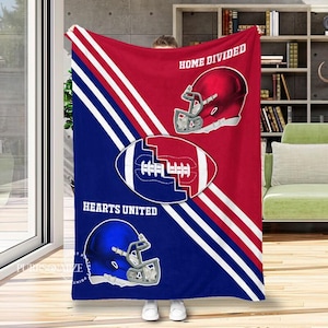 Manta de Futebol Personalizada, Manta Personalizada "Casa de Futebol Dividida Corações Unidos", Manta Personalizada do Seu Time Esportivo Favorito, Presente para Amantes de Futebol