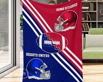Manta de fútbol personalizada, Manta personalizada de fútbol "House Divided Hearts United", Manta personalizada de tu equipo deportivo favorito, Regalo para amantes del fútbol