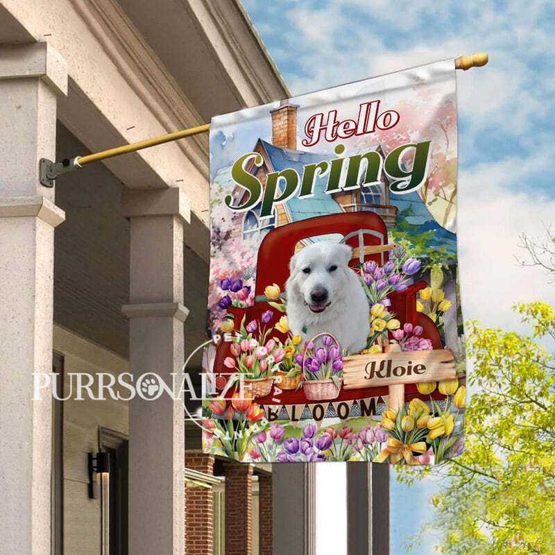 Personalized Hello Spring Tulips Pet Flag, Custom Dog Cat Truck Flag ...