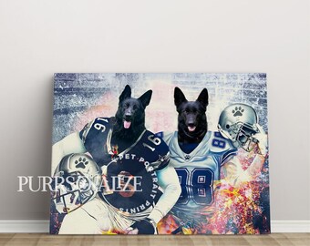 USA MADE Personalized Football Pet Portrait, 'Dallas Football Pet Portrait",  Pet Wall Art, Dog Cat Canvas Poster, Football Pet Gift Art,