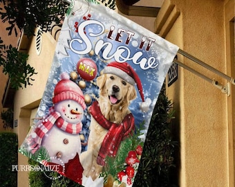 Personalized Christmas Pet Flag, Custom Let It Snow Dog Cat Flag, Double Sides Christmas Garden Flag, Home Flag, Christmas Gift