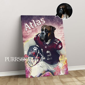 USA MADE Personalized Football Pet Portrait, &quot;Atlanta Football Pet Portrait&quot;, Custom Pet Canvas Poster Portrait, Pet Print Digital Download