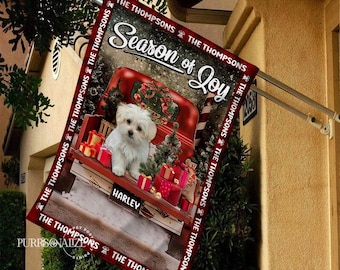 Personalized Christmas Pet Flag, Custom Photo Name Season Of Joy Dog Cat Christmas Flag, Double Sides Christmas Garden - House Flag