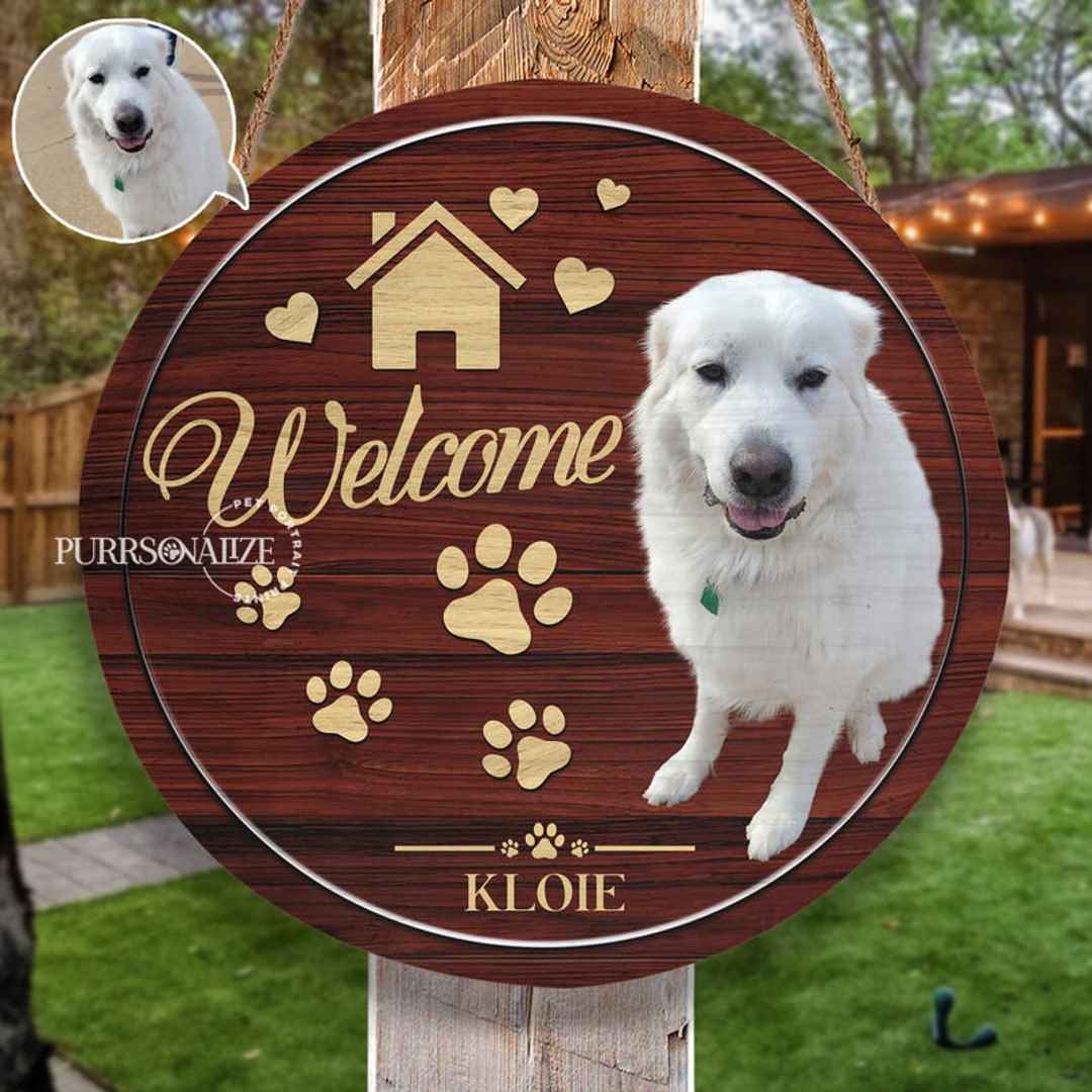 Custom Pet Door Hanger, "welcome" Custom Round Wood Sign, Personalized ...