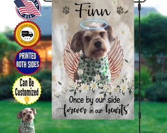 USA MADE One By My Side Forever In My Hearts - Personalized Pet Photo & Name Flag - Gift For Pet Lovers | Custom Photo Pet Garden House Flag