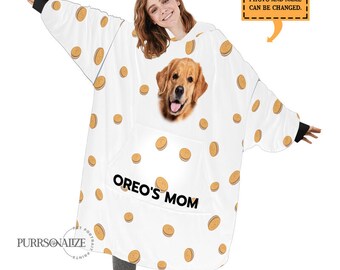 Custom Photo & Name Pet Blanket Hoodies, Personalized Oversized Oreo Wearable Blanket Hoodies, Gift For Pet Lovers