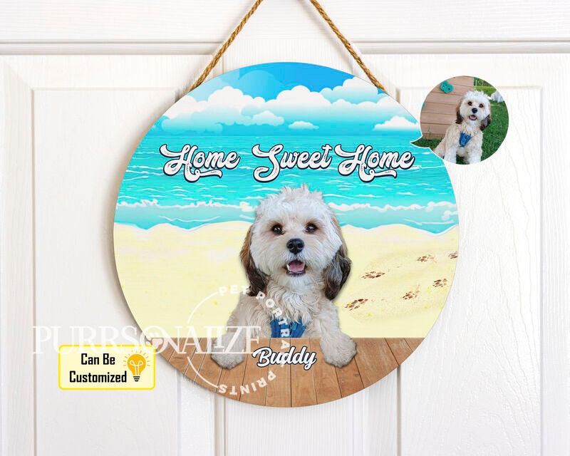 Personalized Round Wood Sign, Home Sweet Home Pet Door Hanger, Custom ...