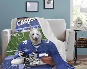 Manta personalizada con foto y nombre de fútbol para mascotas, manta con retrato de perro y gato, manta personalizada de tu equipo favorito, regalo de Navidad