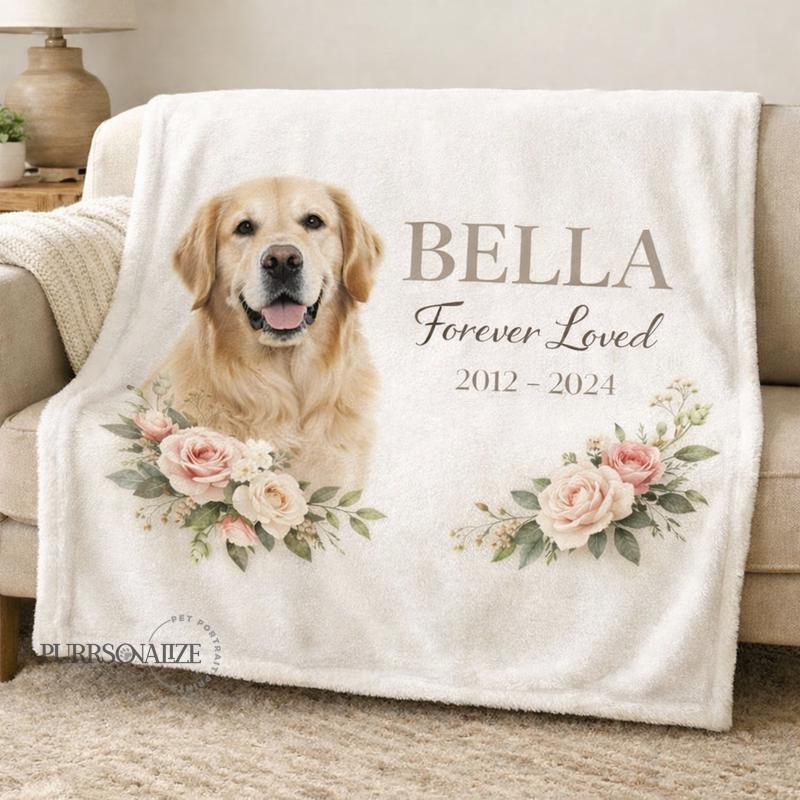 Personalized Photo & Name Pet Memorial Blanket, Custom Dog Cat Loss ...