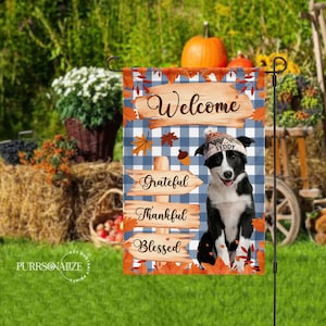 Personalized Fall Welcome Pet Flag, Custom Dog Cat Photo & Name Flag, Grateful Thankful, Blessed Double Sizes Flag, Pet Lovers Gift