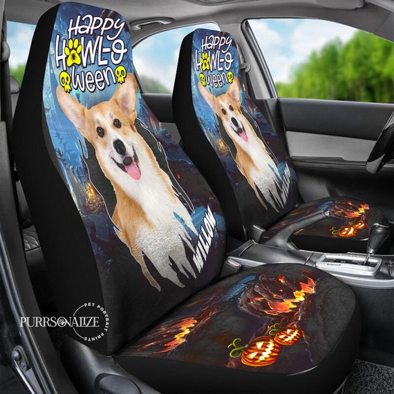 Custom Photo Name Halloween Pet Car Seat Cover, Happy Howl-o