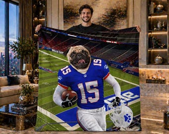 Personalized Photo Name Football Pet Blanket, Baltimore Football Team Dog Cat Portrait Blanket, Custom Sport Favorite Team Fan Gift