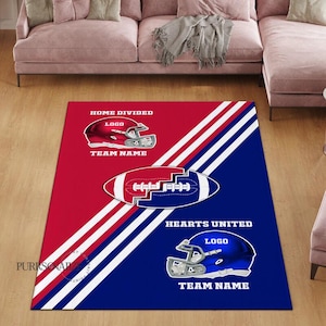Personalized Sport Rug, Custom Football Favorite Team Rug, House Divided Hearts United Rug, Carpet, Football Lovers&#39; Gift, Christmas Gift